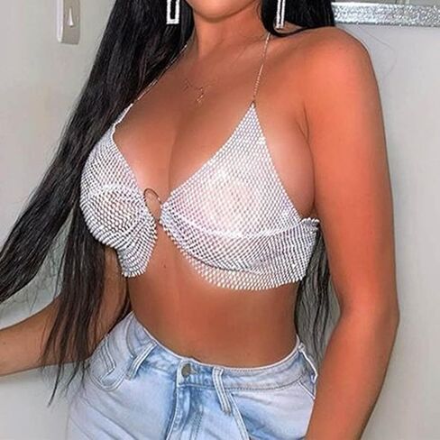 Crystal Crop Top Rhinestone Body Chain Sexy Backless Bra Carnival Party Nightclub Chest Accessories Jewelry for Women and Girls in Saudi Arabia