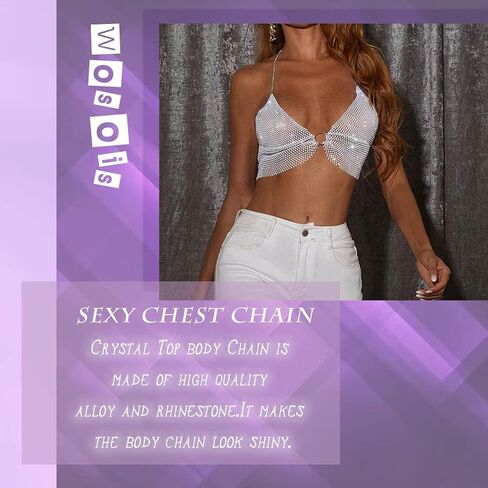Crystal Crop Top Rhinestone Body Chain Sexy Backless Bra Carnival Party Nightclub Chest Accessories Jewelry for Women and Girls in Saudi Arabia