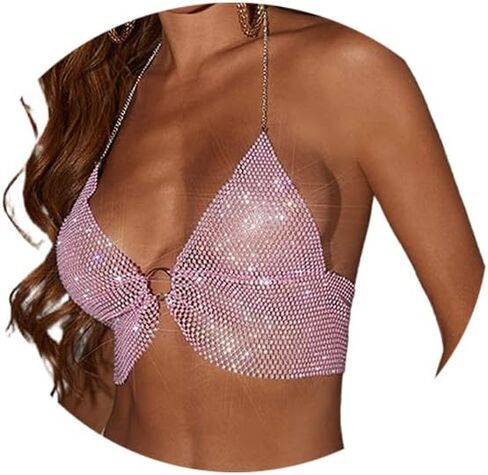 Crystal Crop Top Rhinestone Body Chain Sexy Backless Bra Carnival Party Nightclub Chest Accessories Jewelry for Women and Girls in Saudi Arabia