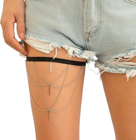 Simple Metal Star Leg Thigh Chain Jewelry Summer Beach Bikini Leg Chain Adjustable Elastic Thigh Body Chain Jewelry for Women Girl in Kuwait