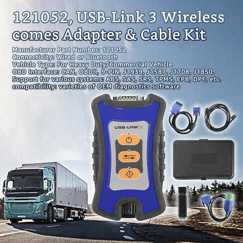 121052، واجهة السيارة USB Link-3 مع معلومات الإصلاح وبرامج التشخيص، واجهة السيارة USB Link 3 W-ireless، تشخيص الماسح الضوئي للشاحنات الثقيلة USB Link in Kuwait