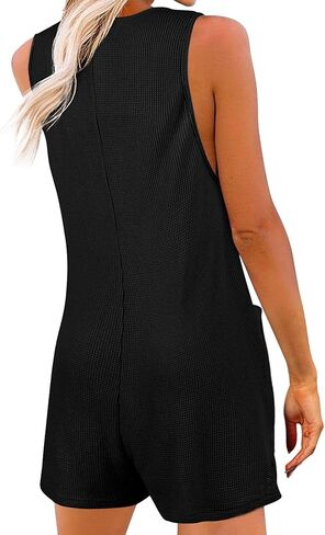 Womens Rompers for Summer, Casual Short Jumpsuits Waffle Button Down Sleeveless Tank Rompers with Pockets in Saudi Arabia