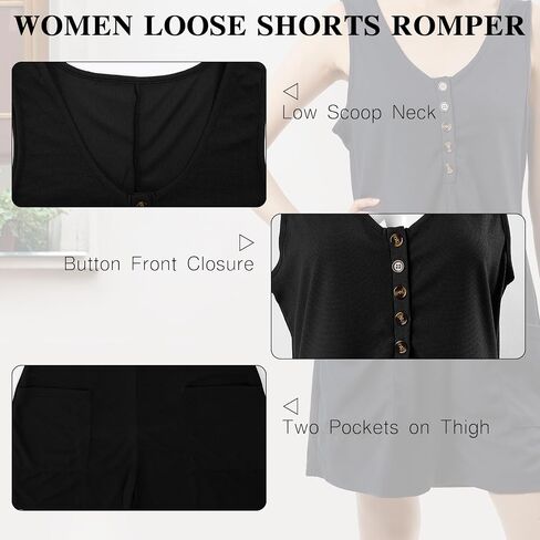 Womens Rompers for Summer, Casual Short Jumpsuits Waffle Button Down Sleeveless Tank Rompers with Pockets in Saudi Arabia