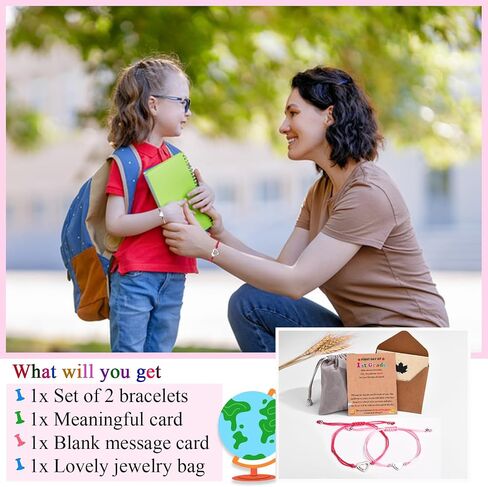 Back to School/First Day of School Bracelet Gifts, First Day of Kindergarten Preschool First/Second Grade Bracelet Gifts, Set of 2 Matching Mother and Daughter Heart Bracelets for Mom and Daughter in Kuwait