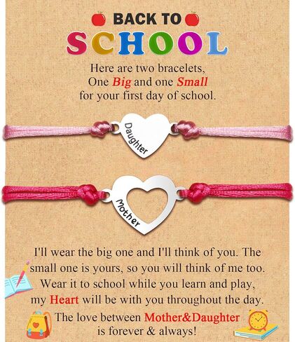 Back to School/First Day of School Bracelet Gifts, First Day of Kindergarten Preschool First/Second Grade Bracelet Gifts, Set of 2 Matching Mother and Daughter Heart Bracelets for Mom and Daughter in Kuwait