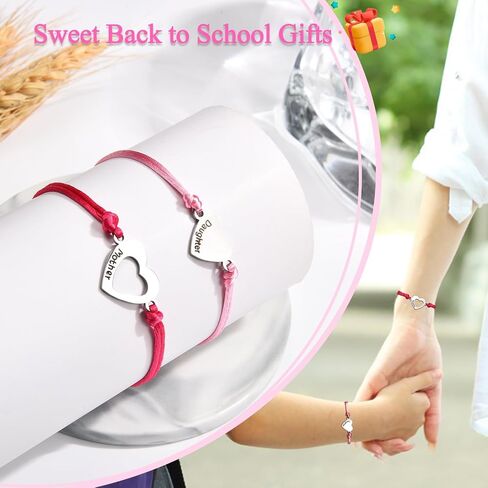 Back to School/First Day of School Bracelet Gifts, First Day of Kindergarten Preschool First/Second Grade Bracelet Gifts, Set of 2 Matching Mother and Daughter Heart Bracelets for Mom and Daughter in Kuwait