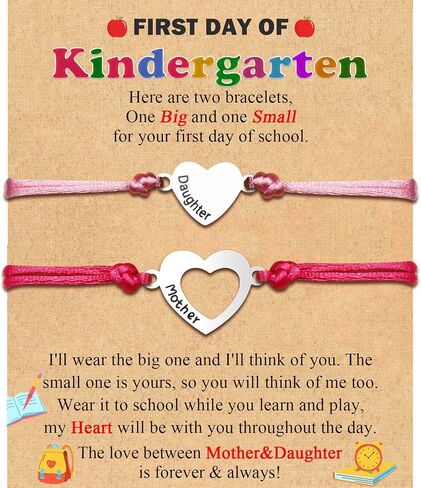 Back to School/First Day of School Bracelet Gifts, First Day of Kindergarten Preschool First/Second Grade Bracelet Gifts, Set of 2 Matching Mother and Daughter Heart Bracelets for Mom and Daughter in Kuwait