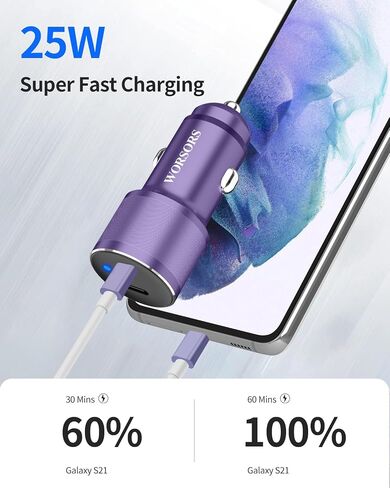 Dual USB C Car Charger, 60W PD (30W + 30W) Super Fast Charging Adapter Metal Compatible for Samsung Galaxy S22 Ultra/Plus/S21 Fe, Note 20/10, Google Pixel 6 Pro/6, iPad + 2X Type C to C Cable 3.3Ft in Kuwait
