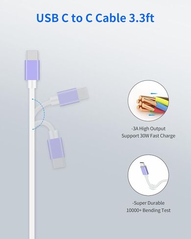 Dual USB C Car Charger, 60W PD (30W + 30W) Super Fast Charging Adapter Metal Compatible for Samsung Galaxy S22 Ultra/Plus/S21 Fe, Note 20/10, Google Pixel 6 Pro/6, iPad + 2X Type C to C Cable 3.3Ft in Kuwait