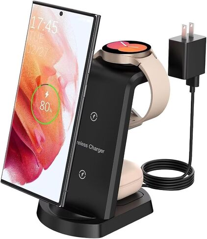 Wireless Charging Station for Samsung, Lopuion 3 in 1 Fast Wireless Charger Stand for Samsung S22/+/Ultra/S21/S20/S10, Portable Wireless Charger for Samsung Watch 4/3/Active 2/1 Galaxy Buds 2/Pro/Live in Saudi Arabia