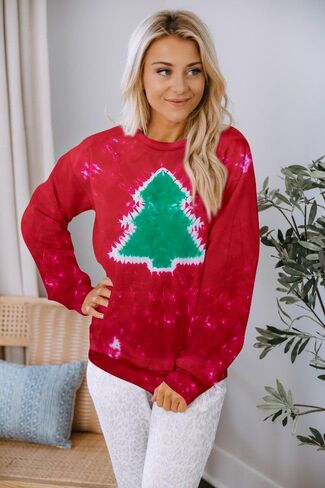 ALLTB Christmas Sweatshirt for Women Christmas Tree Tie Dye Shirt Xmas Casual Pullover in Saudi Arabia