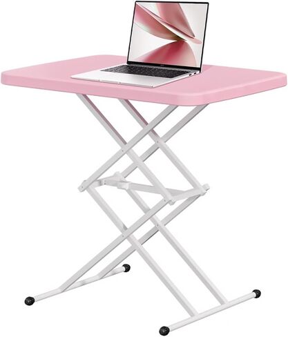 Omhuzsyo Height Adjustable Standing Desk Converter,Foldable Laptop Desk, ergonomically Designed Sitting Desk, Lifting Computer Workbench, Suitable for Living Room, Bedroom, Bed, Outdoor (Pink) in Kuwait