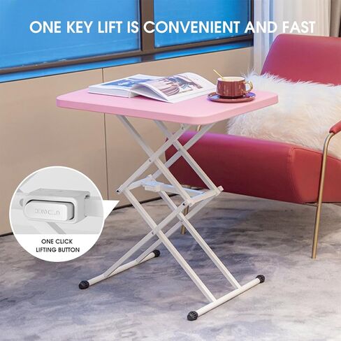 Omhuzsyo Height Adjustable Standing Desk Converter,Foldable Laptop Desk, ergonomically Designed Sitting Desk, Lifting Computer Workbench, Suitable for Living Room, Bedroom, Bed, Outdoor (Pink) in Kuwait