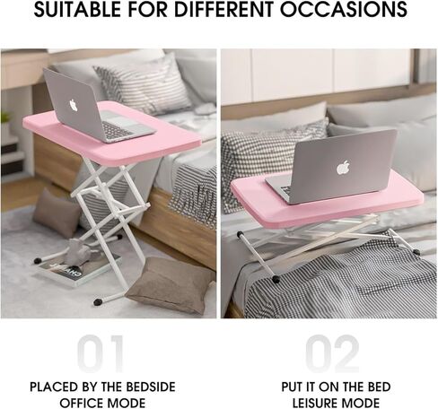 Omhuzsyo Height Adjustable Standing Desk Converter,Foldable Laptop Desk, ergonomically Designed Sitting Desk, Lifting Computer Workbench, Suitable for Living Room, Bedroom, Bed, Outdoor (Pink) in Kuwait