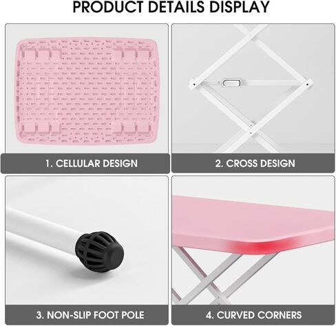 Omhuzsyo Height Adjustable Standing Desk Converter,Foldable Laptop Desk, ergonomically Designed Sitting Desk, Lifting Computer Workbench, Suitable for Living Room, Bedroom, Bed, Outdoor (Pink) in Kuwait