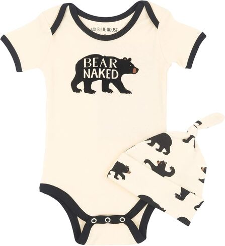 Little Blue House by Hatley Baby Boys' Bodysuit & Cap, Plaid Moose, 12-18 Months in Kuwait