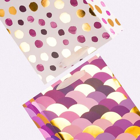 PAPER FAIR Metallic Gold Foil Gift Bags Bulk with White Tissue, 12 Pcs with 4 Unique Patterns: Stars, Polka Dots, Diamonds & Stripes, Large Size 12.5X10X4 inch, Ideal for Christmas Birthday Gift Wrap in Saudi Arabia
