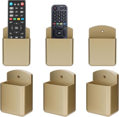 6 Pack Remote Control Holder Wall Mount Media Controller Organizer Self Adhesive TV Remote Storage Box Wall Pen Holder for Bedroom Headboard Home Office School (Gold) in Kuwait