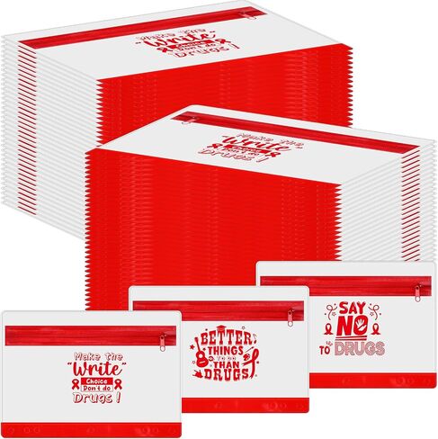 24 Pcs Live Drug Free 3 Ring Pencil Pouch Red Ribbon Week Pencil Pouch for 3 Ring Binder Red Pencil Cases with Zipper for Red Ribbon Awareness Office School Supplies, 9.3 x 6.3 in in Saudi Arabia