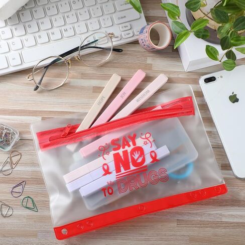 24 Pcs Live Drug Free 3 Ring Pencil Pouch Red Ribbon Week Pencil Pouch for 3 Ring Binder Red Pencil Cases with Zipper for Red Ribbon Awareness Office School Supplies, 9.3 x 6.3 in in Saudi Arabia
