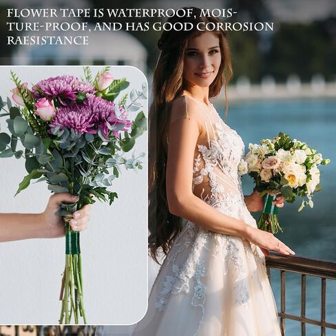 2 Roll Green Floral Tape, 1/2inch Wide Florist Tape Waterproof, Flower Wrap Tape Adhesive for Fresh Flowers Artificial Flowers Arrangements Crafts, Wedding Bouquet Florist Supplies in Saudi Arabia