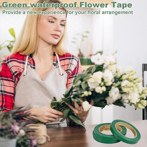 2 Roll Green Floral Tape, 1/2inch Wide Florist Tape Waterproof, Flower Wrap Tape Adhesive for Fresh Flowers Artificial Flowers Arrangements Crafts, Wedding Bouquet Florist Supplies in Saudi Arabia