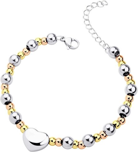 555Jewelry Stainless Steel Beads & Puffed Heart Charm Bracelet for Women & Ladies in Kuwait