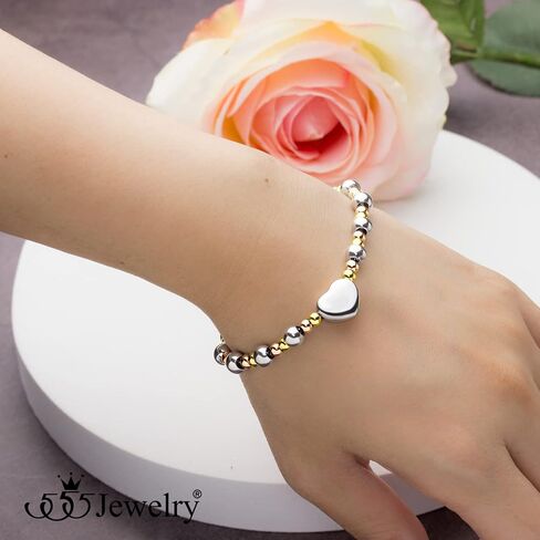 555Jewelry Stainless Steel Beads & Puffed Heart Charm Bracelet for Women & Ladies in Kuwait