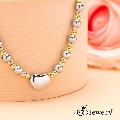 555Jewelry Stainless Steel Beads & Puffed Heart Charm Bracelet for Women & Ladies in Kuwait