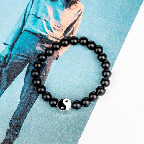 Handmade Fashion Men Women Taiji Yin Yang Feng Shui Charm Bracelet Beaded Couple Bracelets Jewelry Gifts in Kuwait