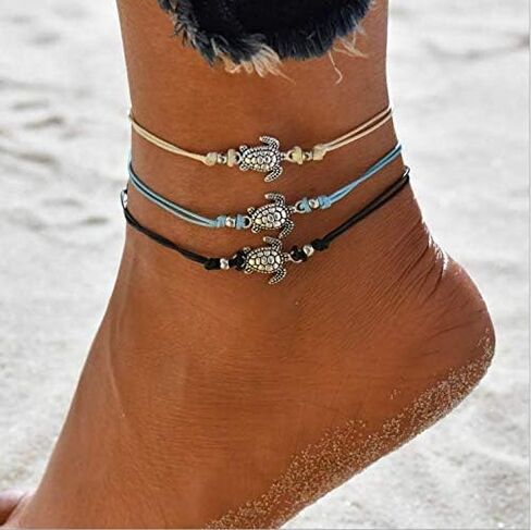 4pcs Blue Starfish Turtle Anklets Multilayer Boho Sea Handmade Anklet for Women Girls Foot Jewelry Set in Saudi Arabia