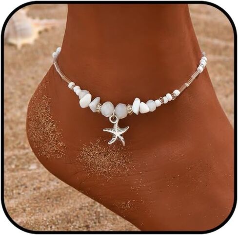 Shell Anklet for Women Waterproof Beaded Ankle Bracelets Adjustable Conch Anklet Puka Shell Anklet Summer Beach Foot Chain Boho Jewerly for Beach Party in Saudi Arabia