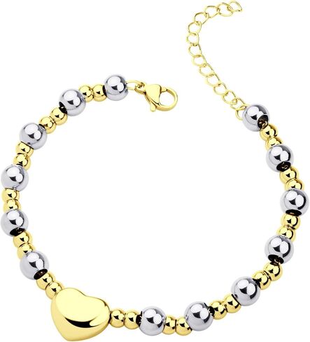 555Jewelry Stainless Steel Beads & Puffed Heart Charm Bracelet for Women & Ladies in Kuwait