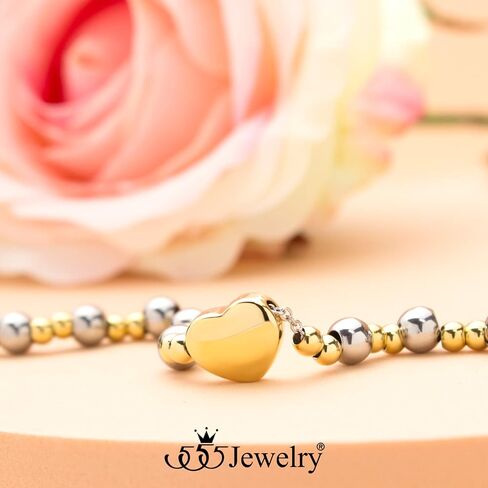 555Jewelry Stainless Steel Beads & Puffed Heart Charm Bracelet for Women & Ladies in Kuwait