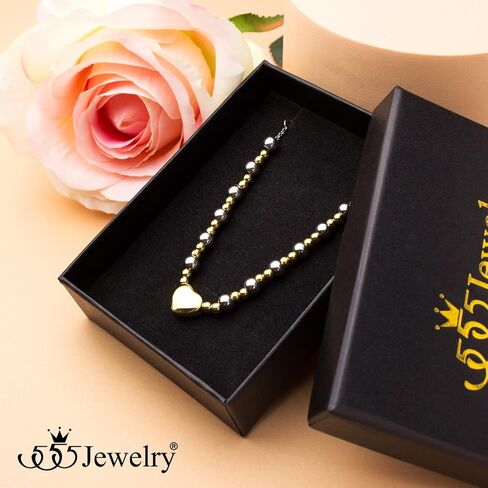 555Jewelry Stainless Steel Beads & Puffed Heart Charm Bracelet for Women & Ladies in Kuwait