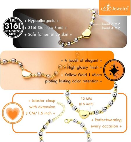 555Jewelry Stainless Steel Beads & Puffed Heart Charm Bracelet for Women & Ladies in Kuwait