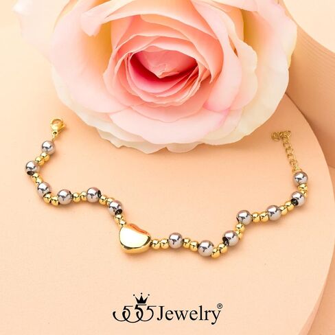 555Jewelry Stainless Steel Beads & Puffed Heart Charm Bracelet for Women & Ladies in Kuwait