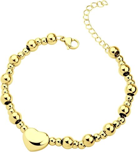 555Jewelry Stainless Steel Beads & Puffed Heart Charm Bracelet for Women & Ladies in Kuwait