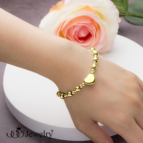 555Jewelry Stainless Steel Beads & Puffed Heart Charm Bracelet for Women & Ladies in Kuwait