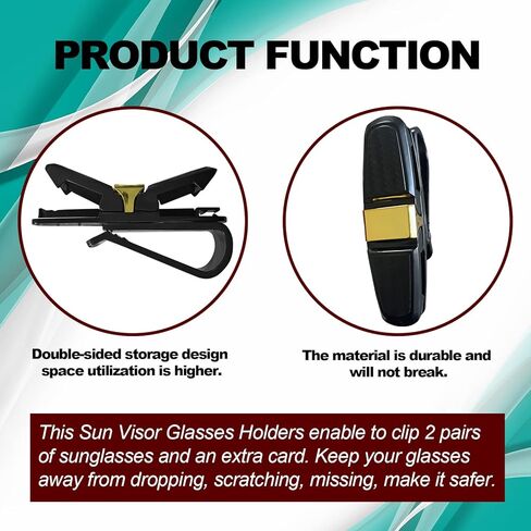عبوتان من حاملي النظارات لواقي الشمس في السيارة، حامل نظارات شمسية بمشبك تعليق للنظارات للسيارة، مشبك ذو طرفين وحامل نظارات سيارة يدور 180 درجة، مشبك بطاقة تذكرة - ذهبي in Kuwait