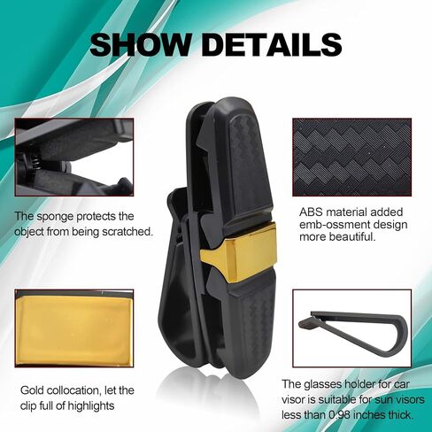عبوتان من حاملي النظارات لواقي الشمس في السيارة، حامل نظارات شمسية بمشبك تعليق للنظارات للسيارة، مشبك ذو طرفين وحامل نظارات سيارة يدور 180 درجة، مشبك بطاقة تذكرة - ذهبي in Kuwait