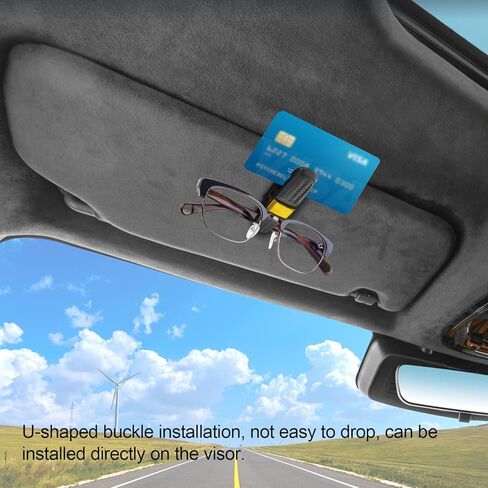 عبوتان من حاملي النظارات لواقي الشمس في السيارة، حامل نظارات شمسية بمشبك تعليق للنظارات للسيارة، مشبك ذو طرفين وحامل نظارات سيارة يدور 180 درجة، مشبك بطاقة تذكرة - ذهبي in Kuwait