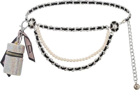 Navoky Waist Chain Bag Metal Belt Rhinestone Mini Coin Purse Belly Chain Pouch Removable Pack Adjustable for Women and Girls in Saudi Arabia