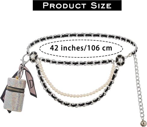 Navoky Waist Chain Bag Metal Belt Rhinestone Mini Coin Purse Belly Chain Pouch Removable Pack Adjustable for Women and Girls in Saudi Arabia
