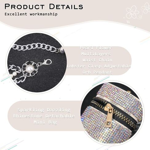 Navoky Waist Chain Bag Metal Belt Rhinestone Mini Coin Purse Belly Chain Pouch Removable Pack Adjustable for Women and Girls in Saudi Arabia