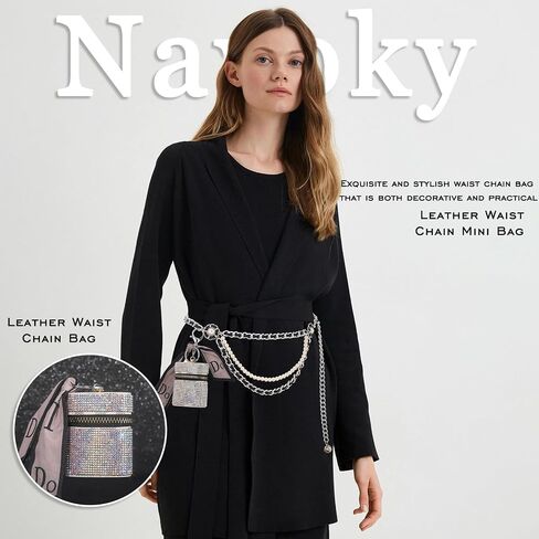 Navoky Waist Chain Bag Metal Belt Rhinestone Mini Coin Purse Belly Chain Pouch Removable Pack Adjustable for Women and Girls in Saudi Arabia