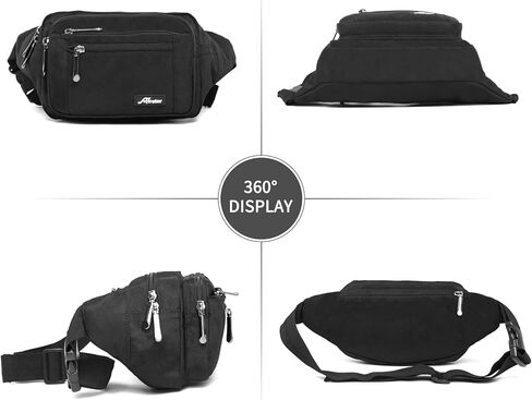 ChuLian Fanny Pack for Men Women, Waist Pack Hip Bum Bag with 6 Pockets, Waist Bag with Adjustable Strap Waterproof Fanny Packs for Hiking Traveling Black in Kuwait