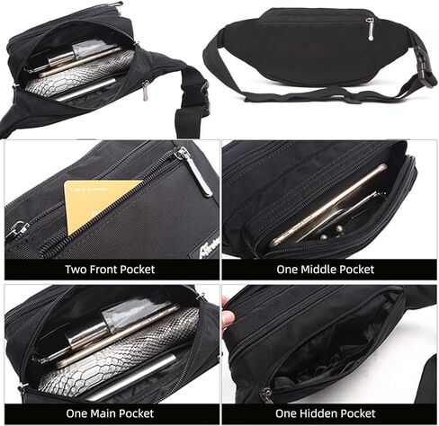 ChuLian Fanny Pack for Men Women, Waist Pack Hip Bum Bag with 6 Pockets, Waist Bag with Adjustable Strap Waterproof Fanny Packs for Hiking Traveling Black in Kuwait