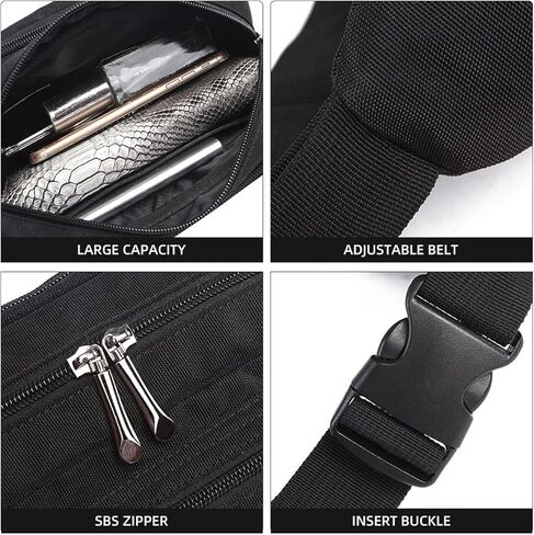 ChuLian Fanny Pack for Men Women, Waist Pack Hip Bum Bag with 6 Pockets, Waist Bag with Adjustable Strap Waterproof Fanny Packs for Hiking Traveling Black in Kuwait