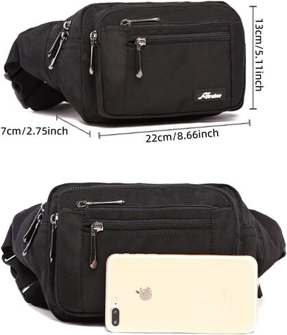 ChuLian Fanny Pack for Men Women, Waist Pack Hip Bum Bag with 6 Pockets, Waist Bag with Adjustable Strap Waterproof Fanny Packs for Hiking Traveling Black in Kuwait